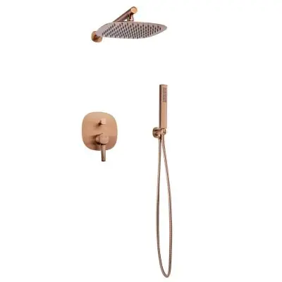 Dostępne od ręki Invena Glamour BS02014 zestaw prysznicowy podtynkowy z deszczownicą miedź